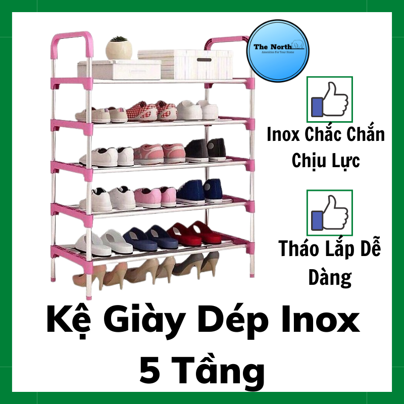 Kệ Để Giày Dép 5 Tầng Inox Đa Năng - Kệ Giày Dép Khung Inox Lắp Ghép Thông Minh