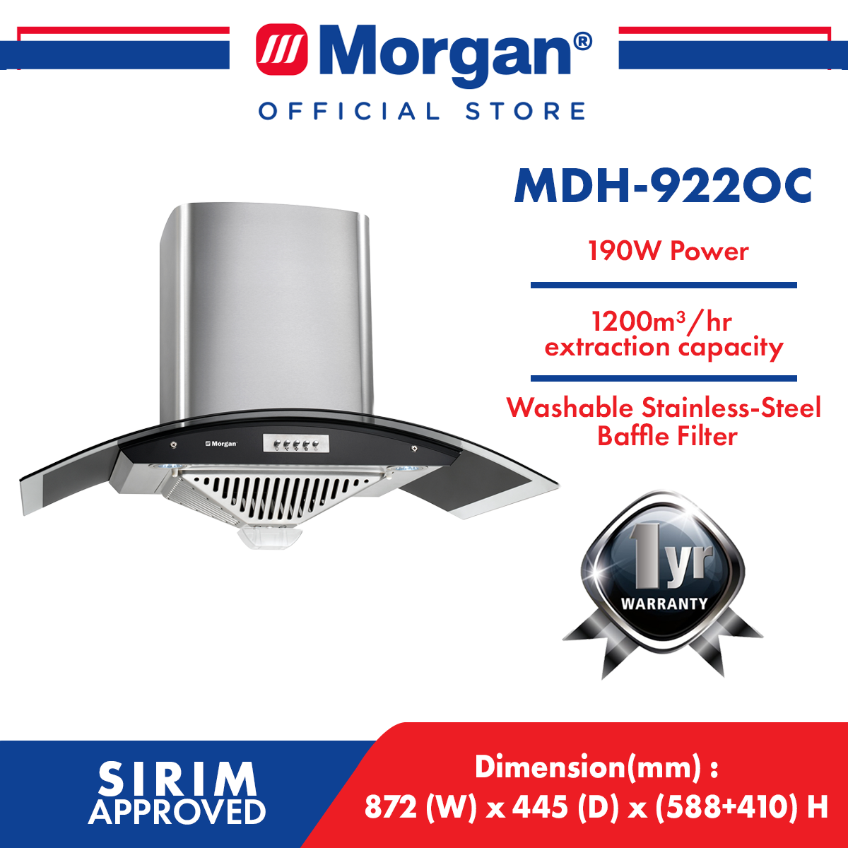 MORGAN MDH-922OC DESIGNER HOOD 900MM/1300M3