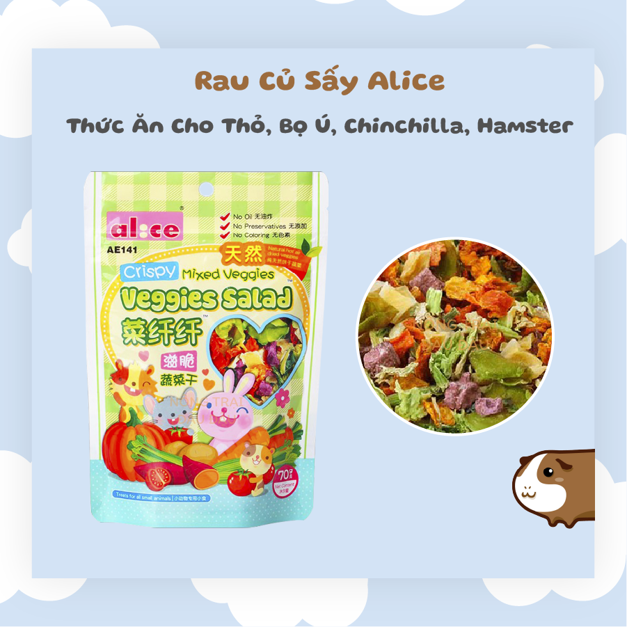Rau củ sấy khô thức ăn cho thỏ, bọ ú, hamster, chinchilla hiệu alice 70g ae141