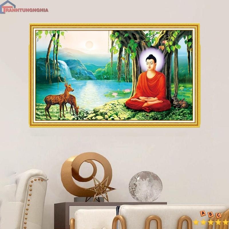 Tranh đính đá, tranh thêu chữ thập phật thích ca mâu ni