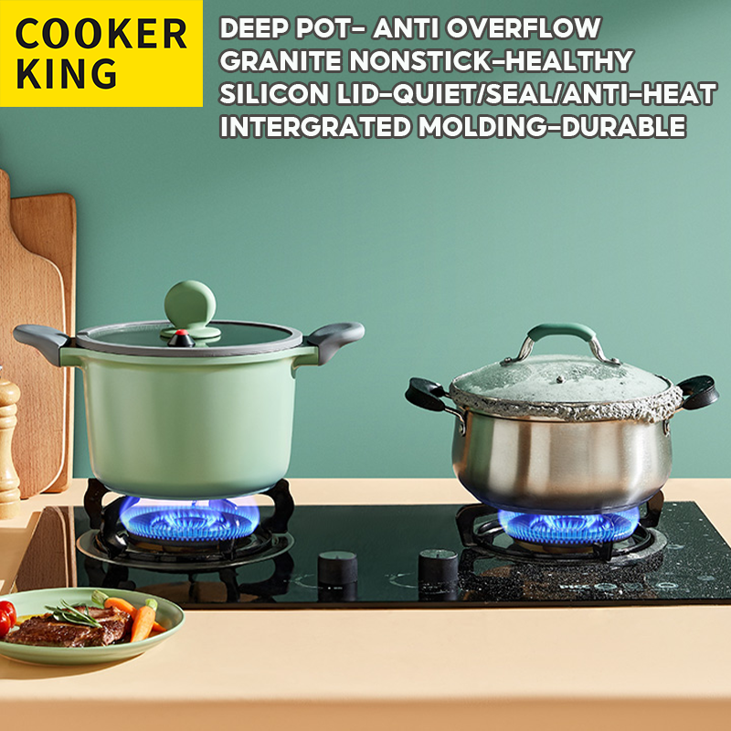 Gambar READY STOCK_COOKER KING?Deepen Pot?Deep Nonstick Pot Soup Pot Granite Nonstick Pot Maifan Stone Pot Marble Pot Pots and Pans Cookware With Lid Suitable For All Stoves Gas,Induction,Electric Stove,22cm
