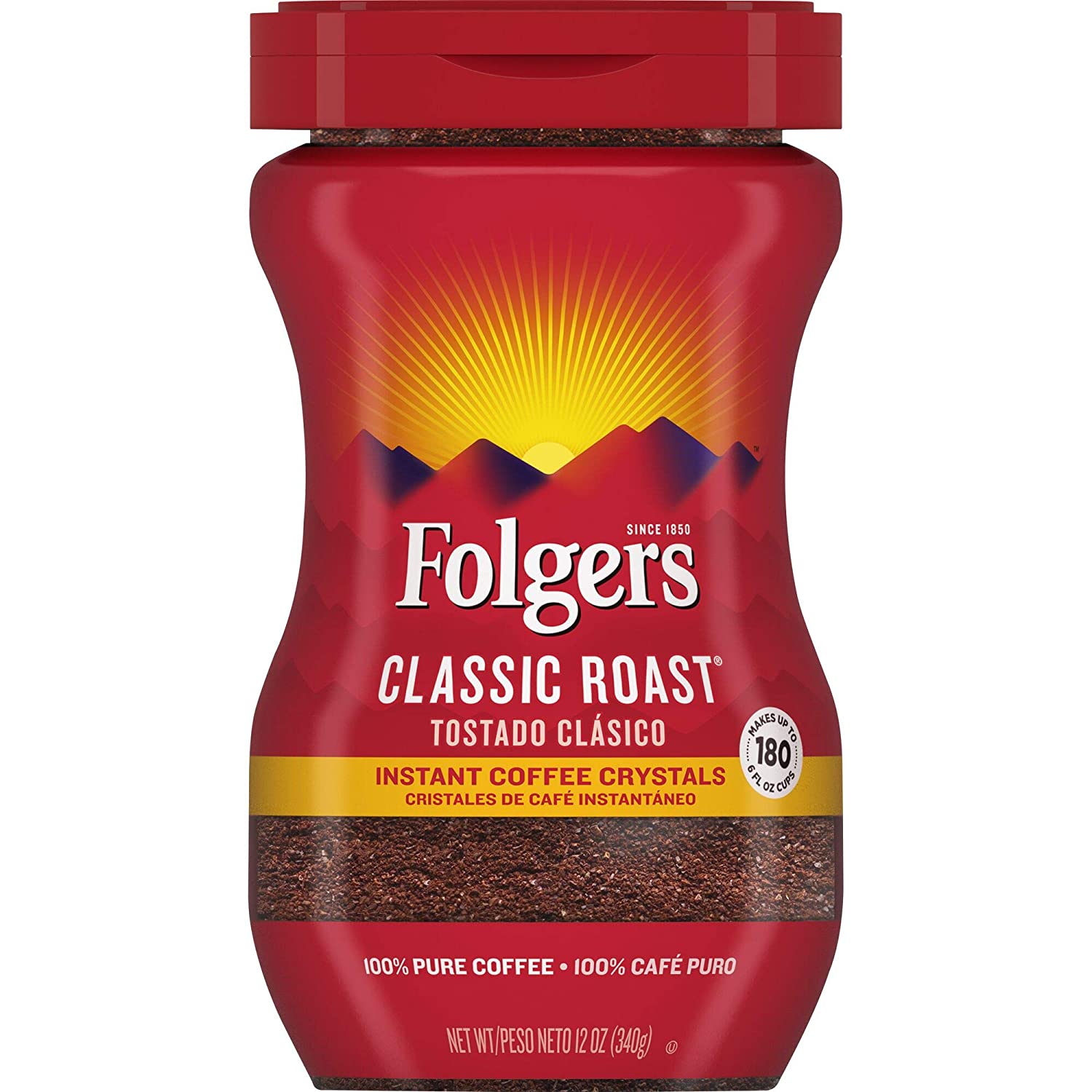 Cafe rang hòa tan hương vị cổ điển Folgers Classic Roast Instant Coffee Crystals 8 or 12 Ounces (226