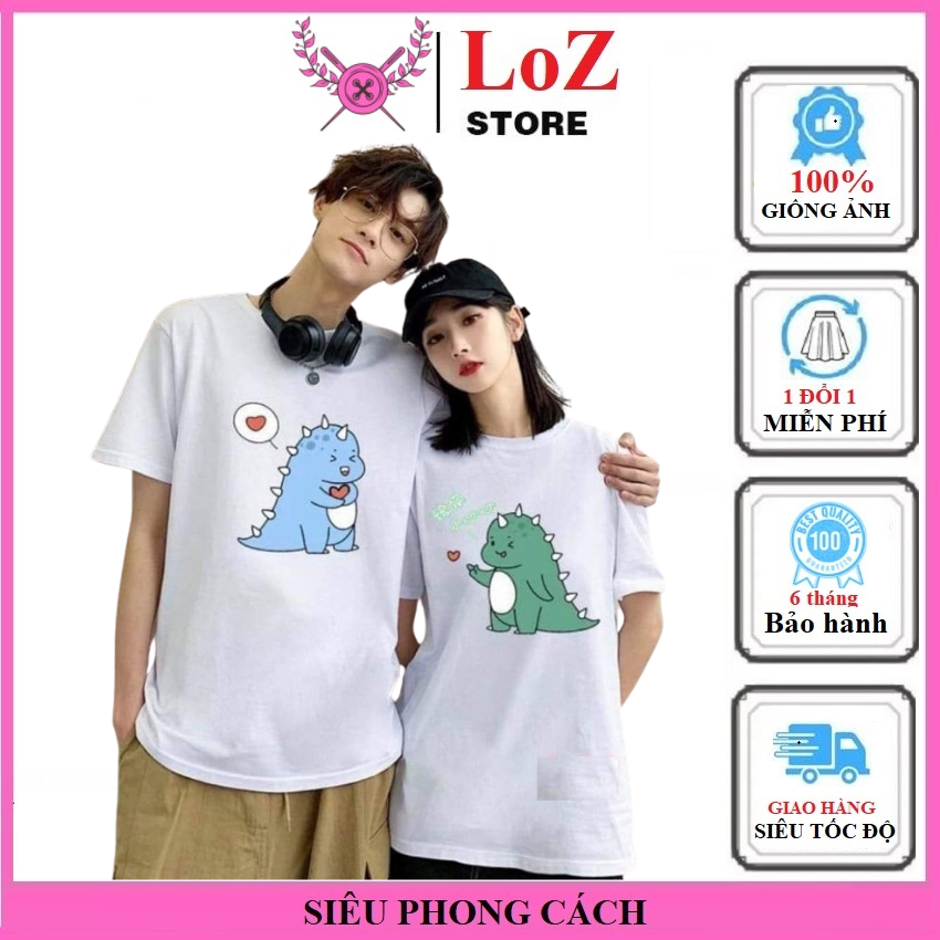 COMBO 2 ÁO - áo thun đoi in khủng long dễ thương áo đôi nam nữ, áo cặp nam nữ