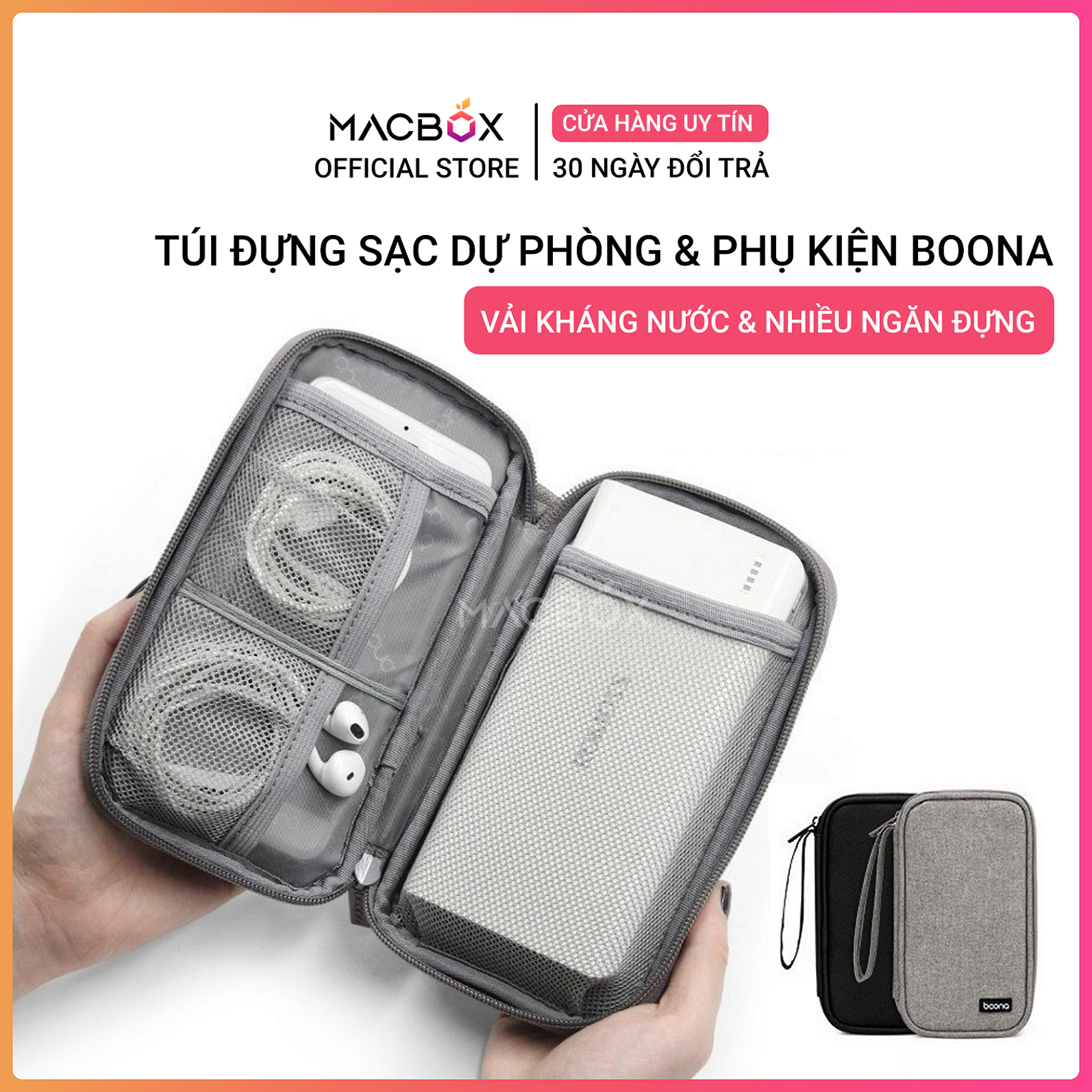Túi Đựng Phụ Kiện Pin Dự Phòng, Tai Nghe, Cáp Sạc Điện Thoại Chính Hãng Baona - Macbox
