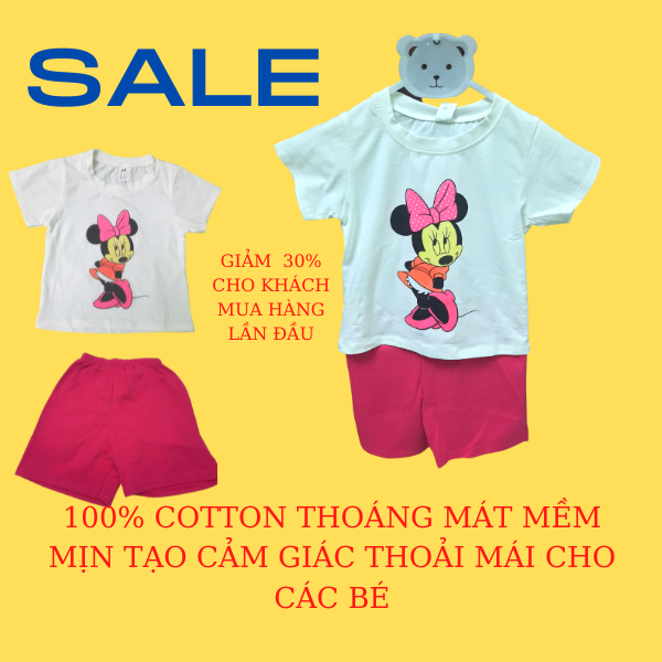 Bộ HM cotton chuột micky hồng dễ thương cho bé gái