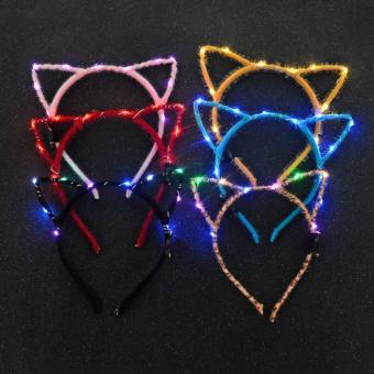 Cài tóc tai mèo nhung có đèn led phát sáng, bờm tóc, băng đô tai mèo, phụ kiện chơi Tthu, Noel, Tết, lễ hội Hallowen