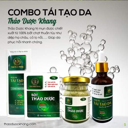 Combo Thảo Dược Khang gồm Serum đánh bay vết thâm sẹo rỗ 30ml + Bột thảo dược hàng chính hãng