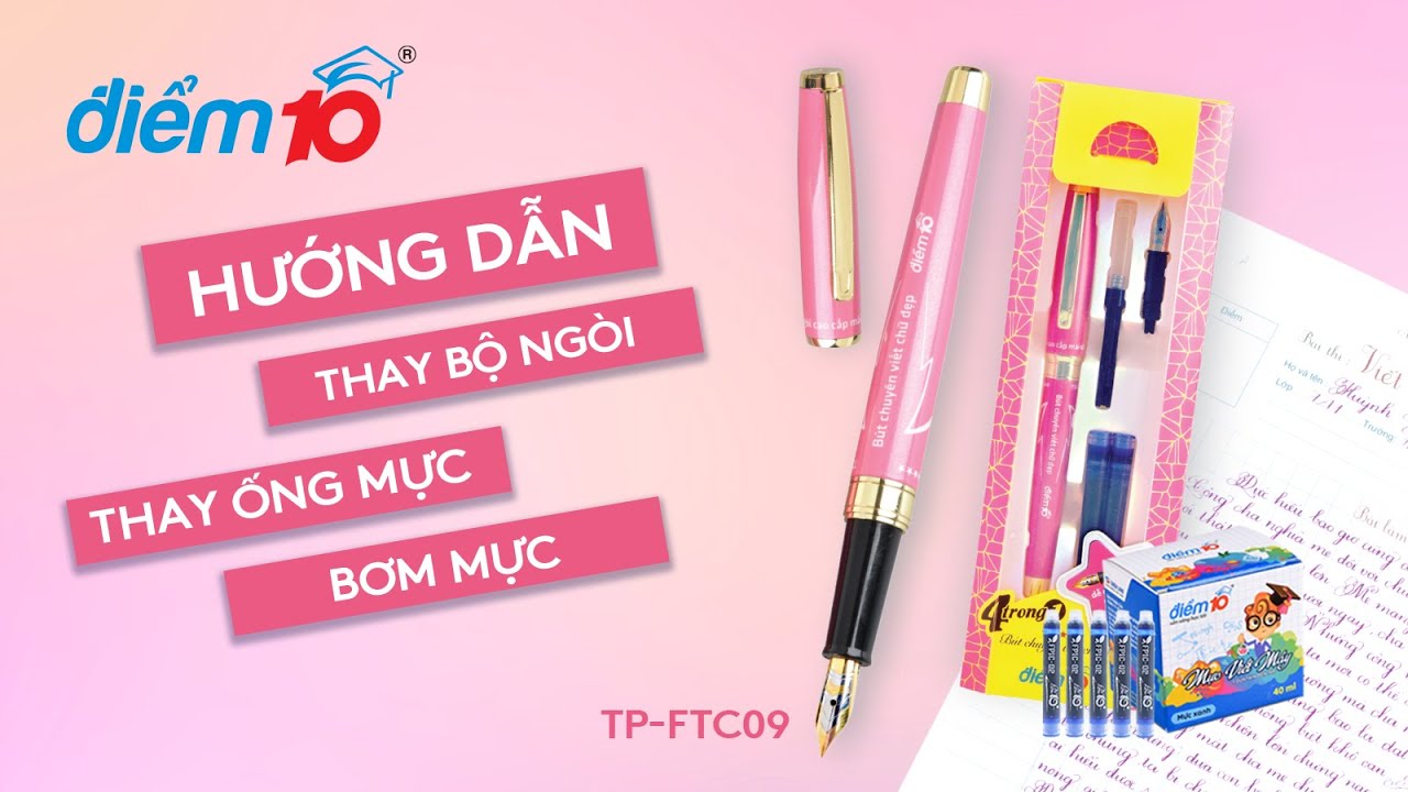Bút máy điểm 10 tp-ftc09, ngòi êm trơn-dụng cụ học tập tuệ minh