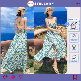 Đầm Maxi Đi Biển Họa Tiết Hai Dây Hở Lưng, Đầm Maxi Dáng Dài Có Mút Ngực Đi Biển - MX462