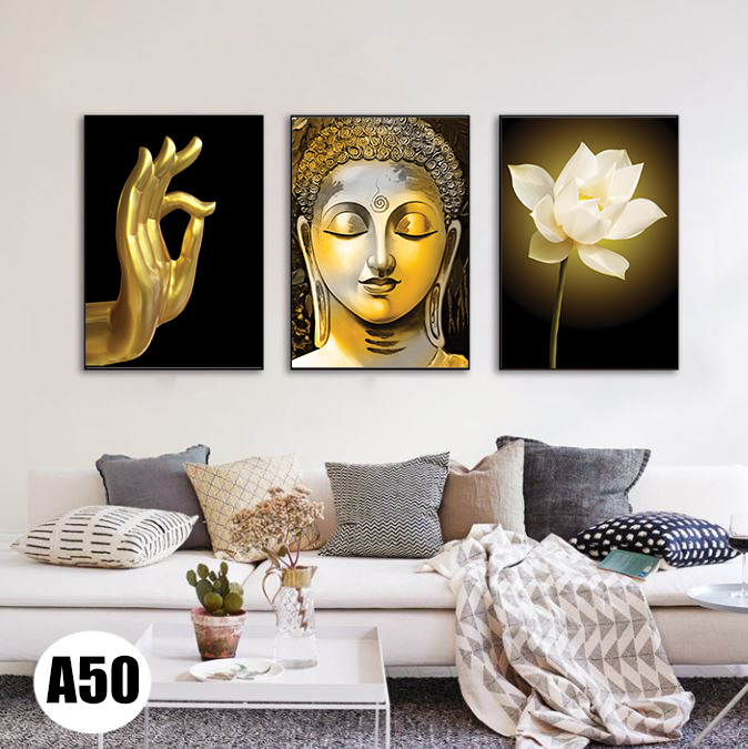 Bộ 3 bức tranh treo tường phật giáo,bình an