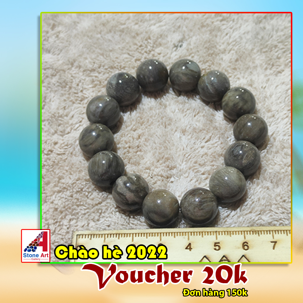 Vòng tay chuỗi hạt đá gỗ hóa thạch - chuỗi 15 ly - stone art