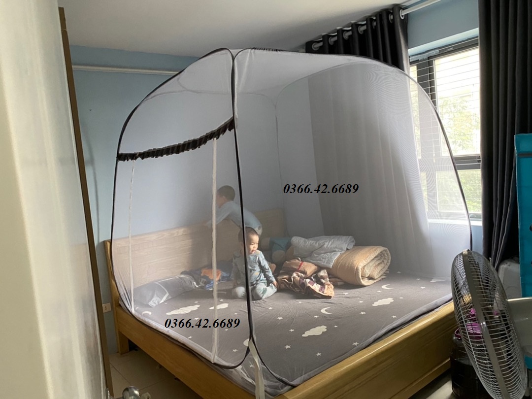 Màn chụp tự bung đỉnh vuông Nguyệt Ánh Bedding 1m8x2m - Mẫu mùng ngủ người lớn, màn dựng khung không khoan tường