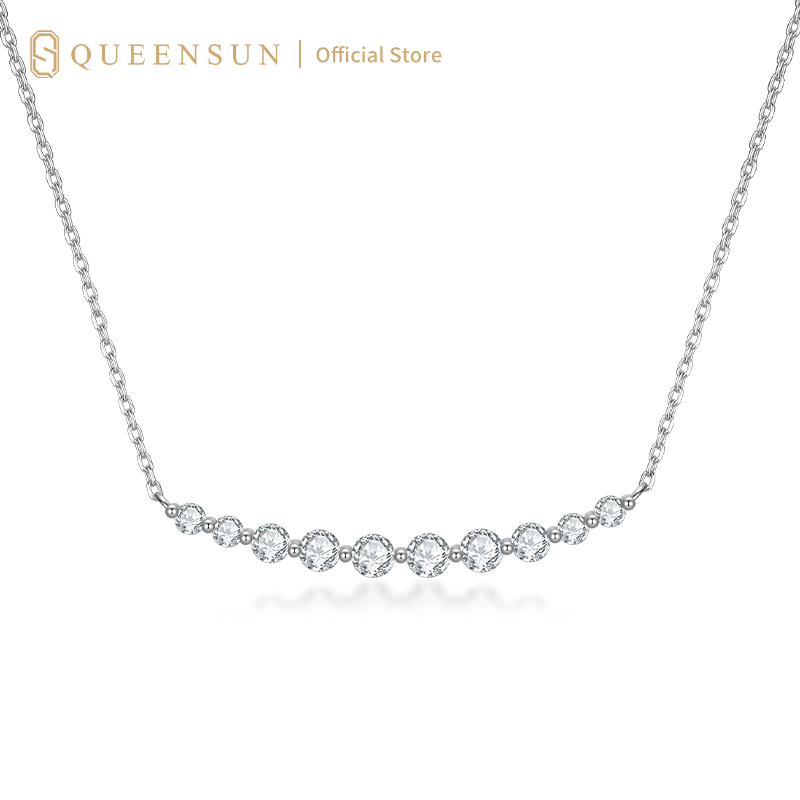 18k Gold Lab Diamond Smile Necklace Singapore | 排钻超闪日系清新高级感锁骨链 培育钻石微笑项链女 Dainty Clavicle Chain Sparkling Tennis Necklace 18K 金轻奢小众叠戴颈链 新加坡本地优选精致百搭手饰