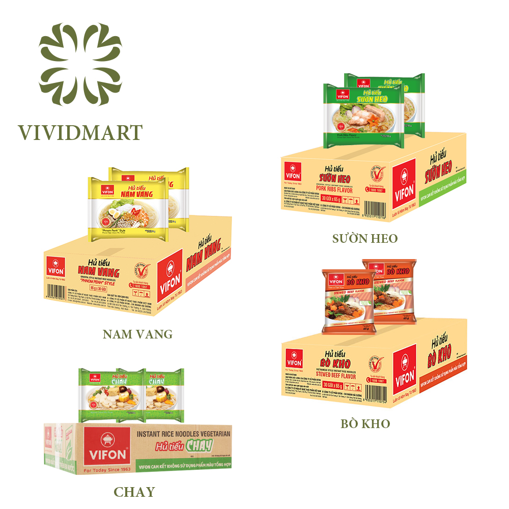 [Hủ tiếu Vifon] [Thùng 30 gói] HỦ TIẾU ĂN LIỀN VIFON 04 VỊ: HỦ TÍU NAM VANG, BÒ KHO, SƯỜN HEO, CHAY - GÓI 65g – VIFON
