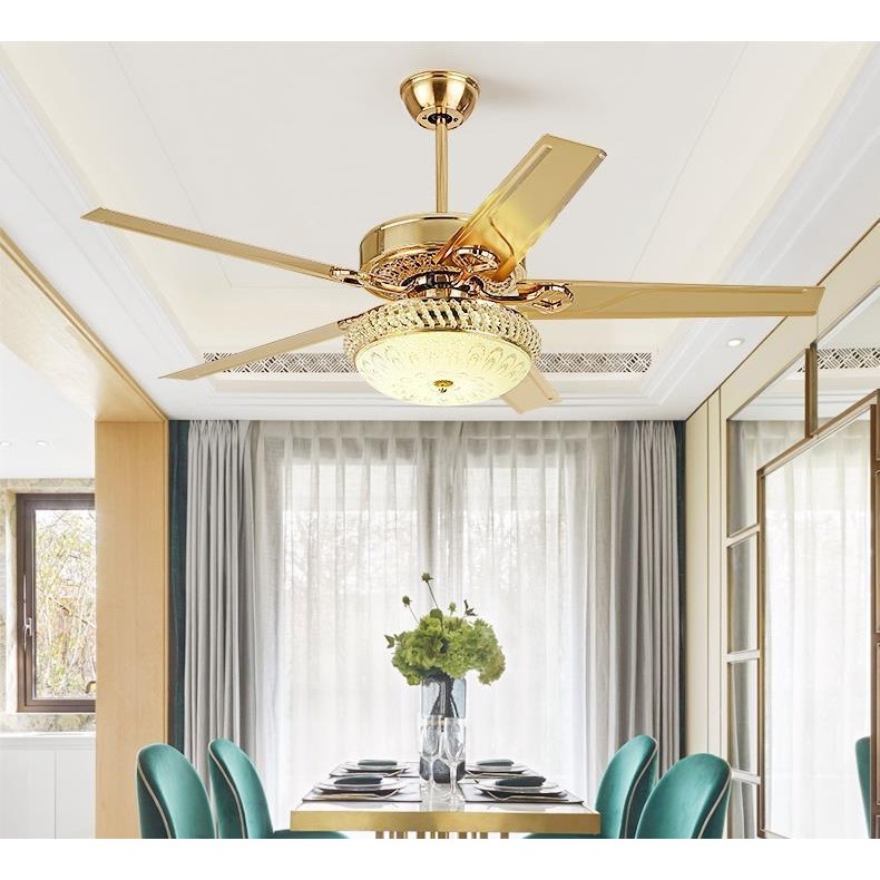   Động Cơ 6 Số,Tặng Móc Treo  Quạt Trần Đèn Quạt Trần Trang Trí 5 Cánh Hợp Kim Vàng Cho Phòng Khách Phòng Ngủ,Bếp Ăn Bh 10 Năm 