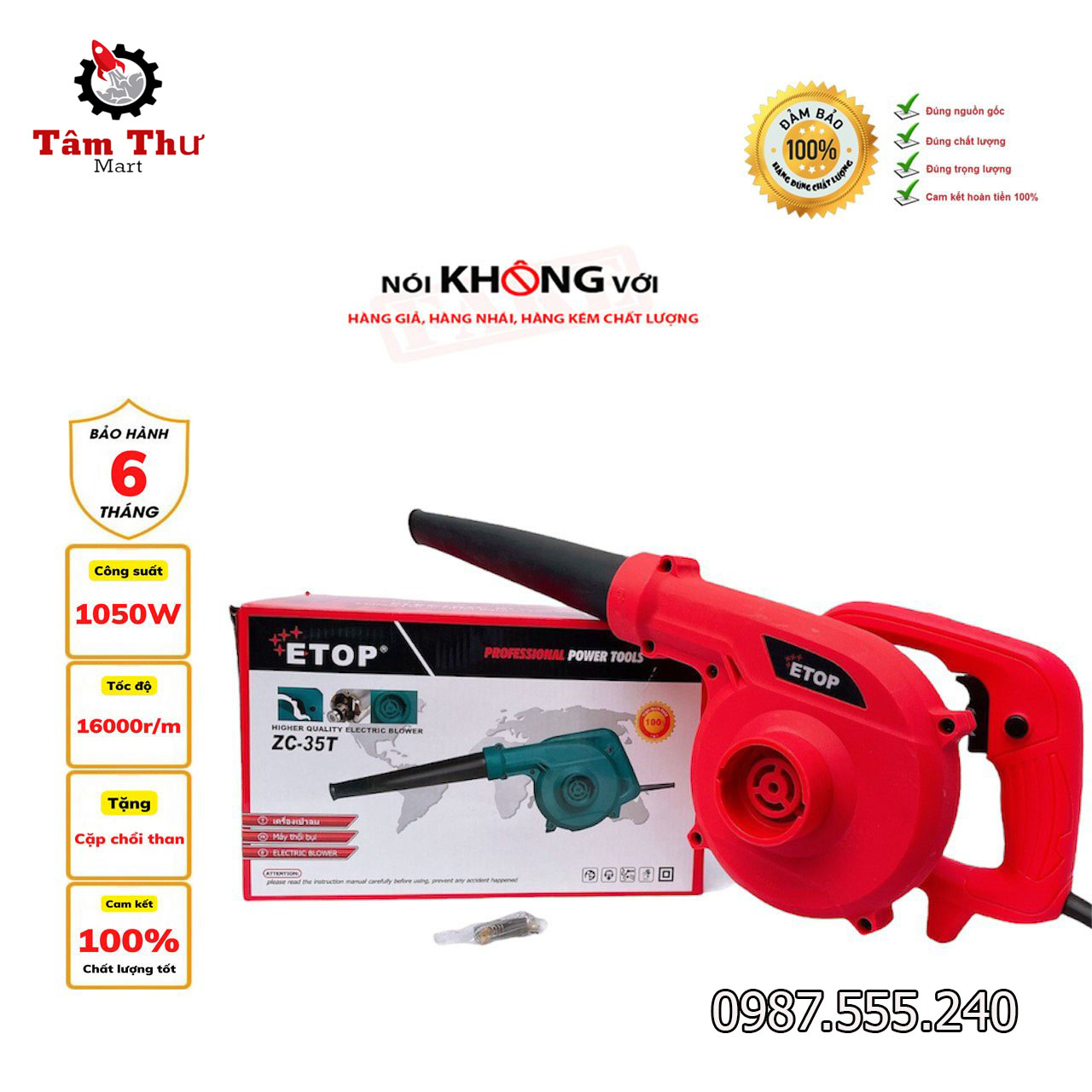 Máy thổi bụi công suất lớn 1050w etop zc-35t có chỉnh tốc độ
