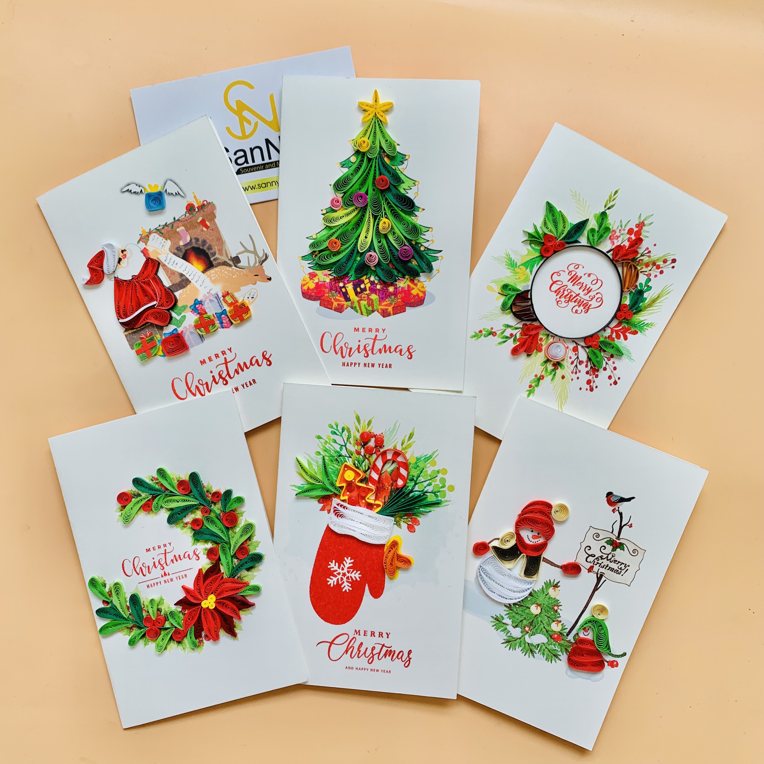 Thiệp Quilling giấy xoắn Handmade Card quà tặng giáng sinh Merry Christmas kích thước 8x12cm