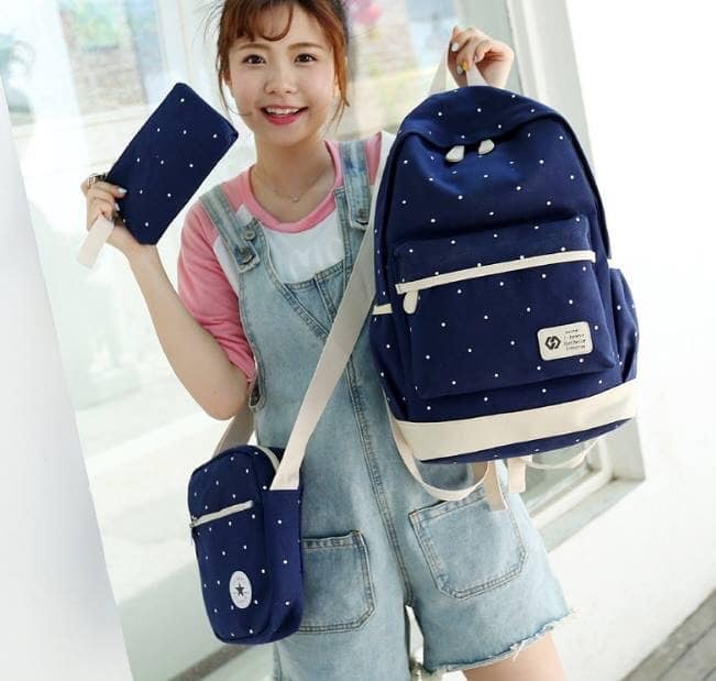 Bộ 3 ba lô túi xách chấm bi 3b2