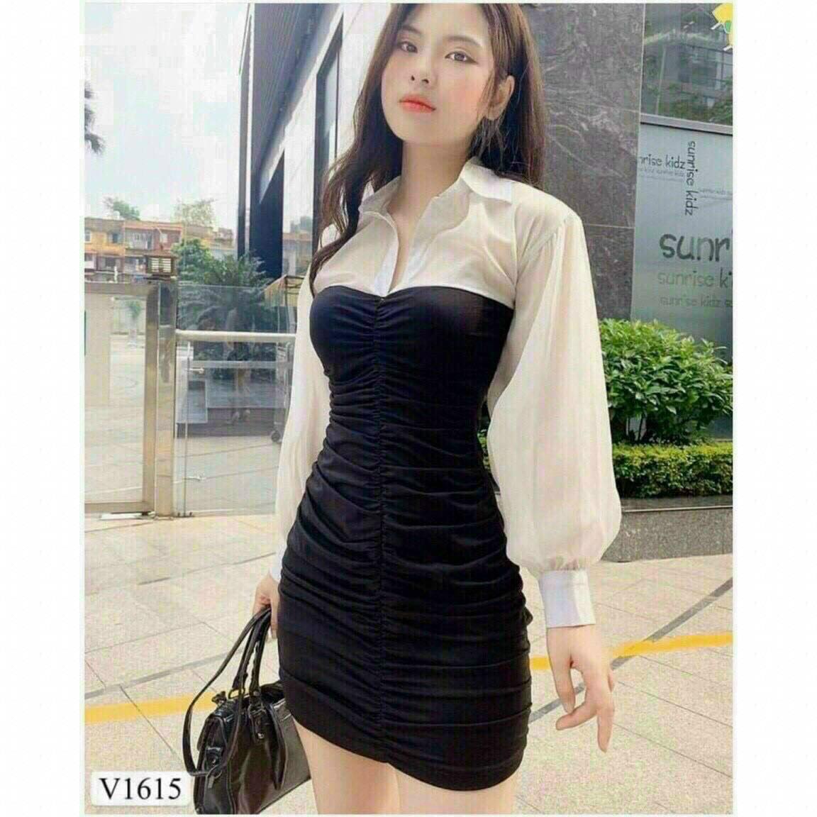 Đầm tiểu thư phối voan tay dài xinh xinh tôn dáng fashionzero