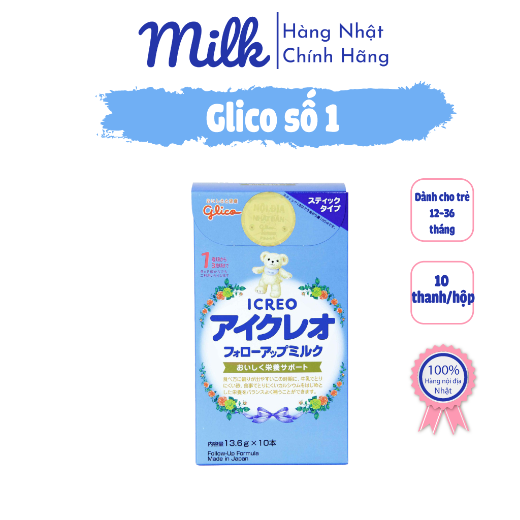 Sữa Glico Icero Follow Up Milk số 1 nội địa nhật dạng thanh tiện dụng  - Hộp 10 x 13,6g/thanh