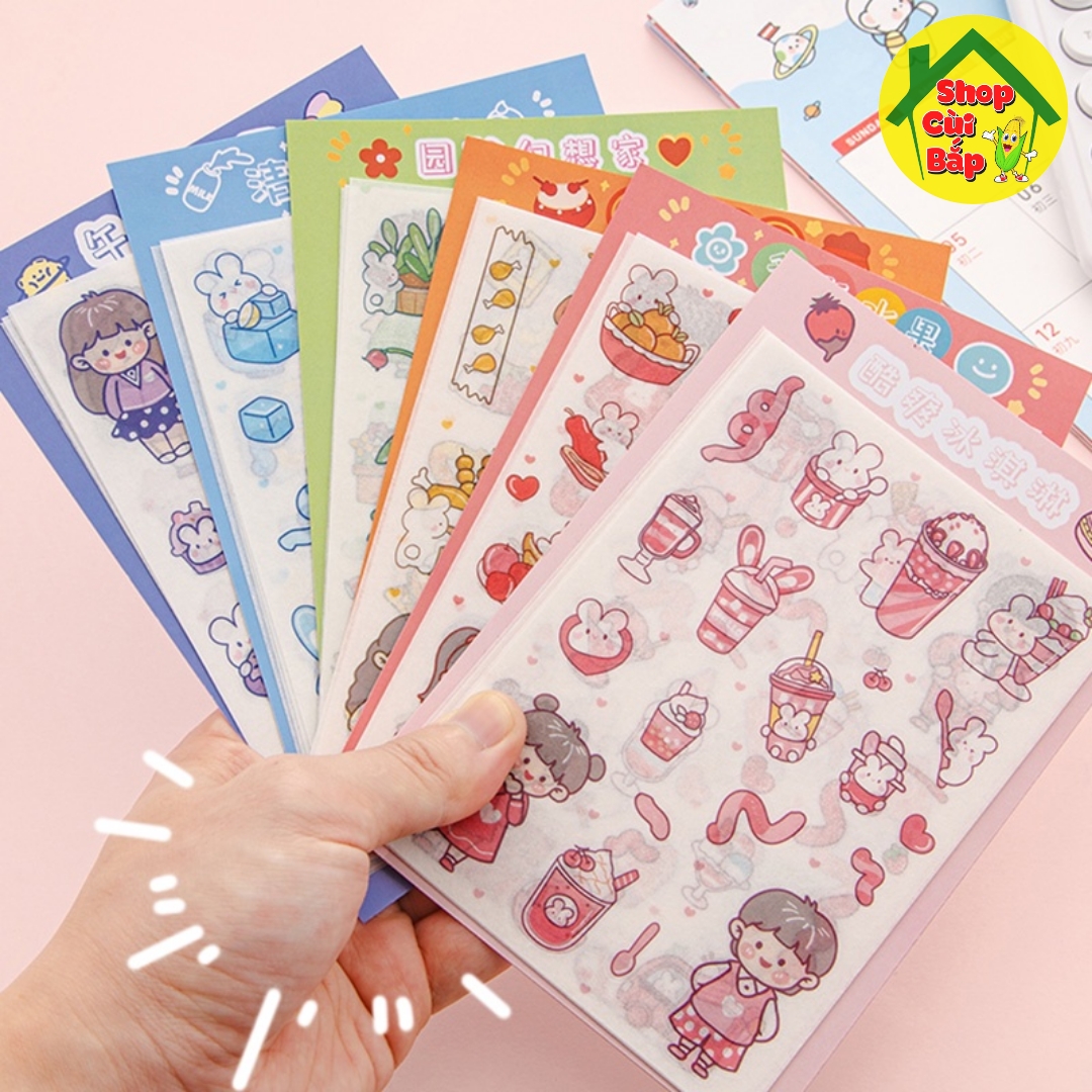 Set 4 tấm sticker họa tiết hoạt hình dễ thương