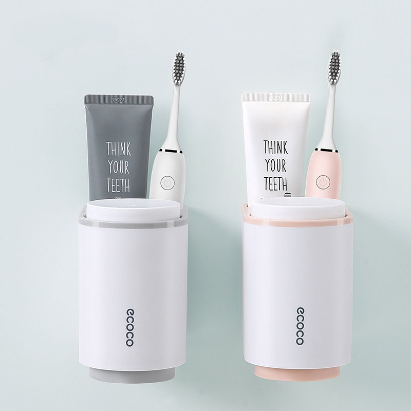Kệ Để Cốc Bàn Chải Đánh Răng Kèm 2 Cốc Ecoco, Bộ Để Cốc Đăng Răng Lắp Đặt Dính Tường Không Cần Khoan Vít