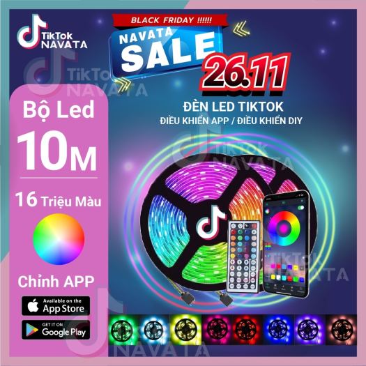 Mua 3 tặng 1 Đèn Led TikTok 5m 10m Điều Khiển APP 16 Triệu Màu Pha Màu DIY đèn trang trí phòng ngủ Led 5050 RGB Loại Tốt