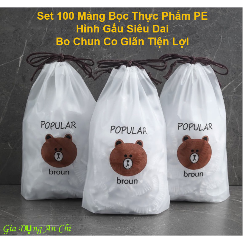 Set 100 màng bọc thực phẩm PE hình gấu. Màng bọc thực phẩm siêu dai có chun co giãn tiện lợi