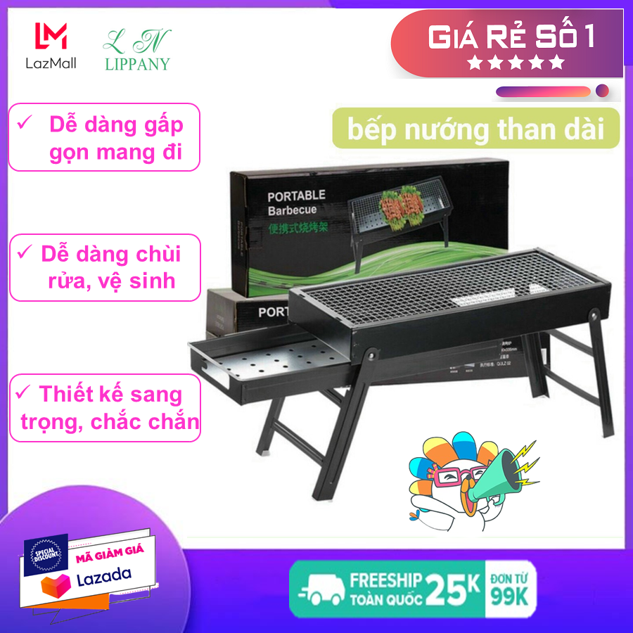 Bếp nướng than hoa dài không khói có vỉ nướng nhỏ gọn - Bếp nướng than , bếp nướng than hoa gấp gọn , bếp nướng than chống khói , bếp nướng bbq ngoài trời