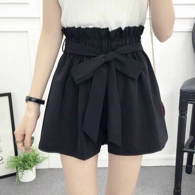 3 quần 100k size 40-65kg - quần short ống suông cột nơ nữ - quần short lưng cao ống rộng nữ