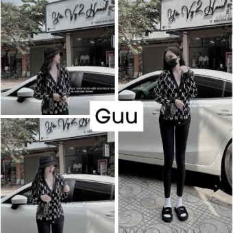 Áo cardigan NI toàn thân vải bo dày đẹp, áo khoác ngoài in hoạ tiết GUUHOUSE