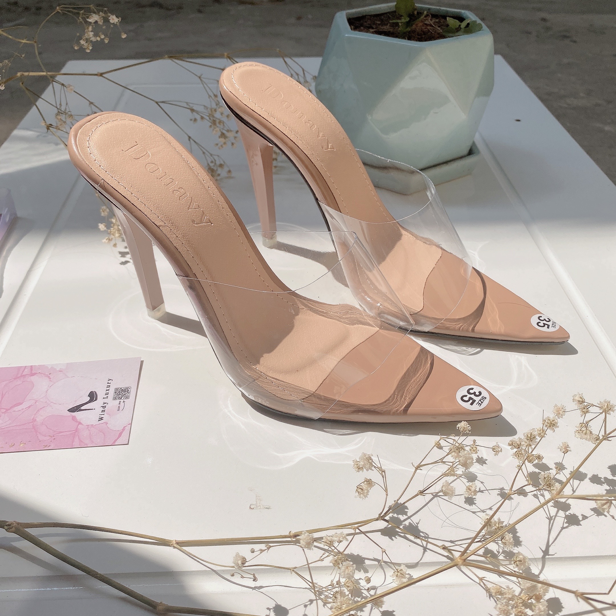 Giày/Dép/Guốc nữ cao gót, mũi nhọn, quai trong, quai ngang mika trong suốt, đế nhọn 7-9cm - 3