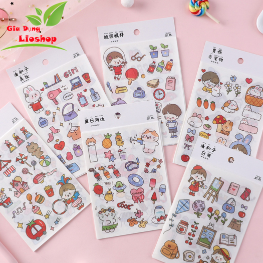Bộ 4 Tấm Sticker Hình Dán, Nhãn Dán Cute Trang Trí Các Loại Sổ Tay, Bình Nước Và Vỏ Điện Thoại