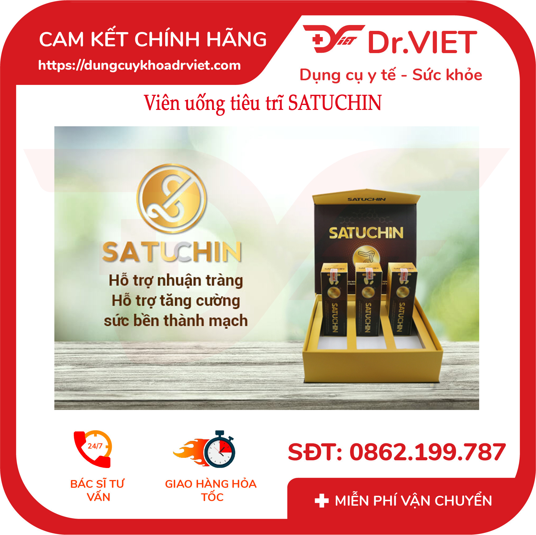 Viên sủi tiêu trĩ  Satuchin (Hỗ trợ nhuận tràng hỗ trợ tăng sức bền thành mạch hỗ trợ giảm tình trạn