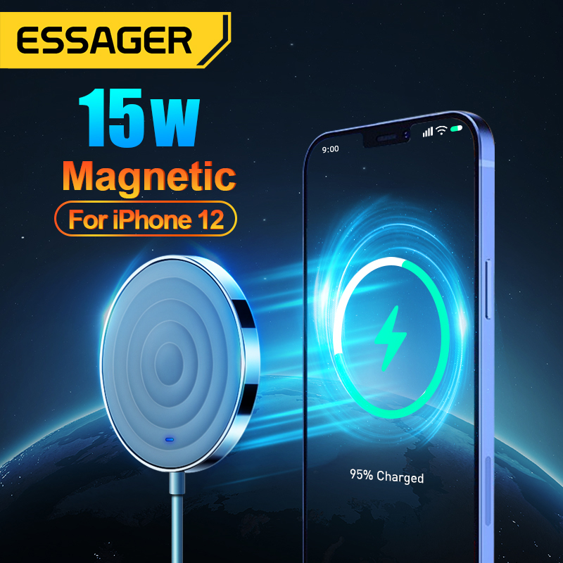 Essager 15W Qi hỗ trợ bộ sạc không dây từ tính Magsafe cho iPhone 12 11 Pro Max Mini Xs X Xr 8 Miếng