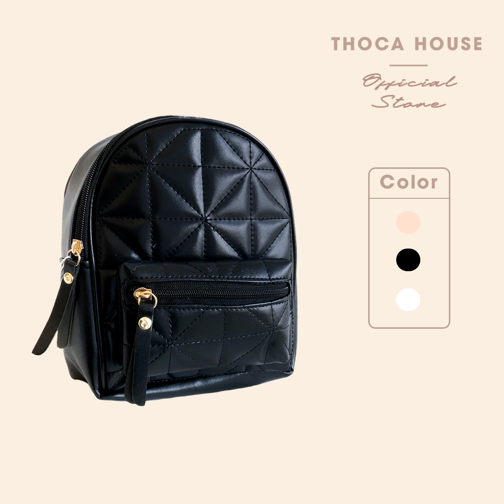 Balo nữ mini thời trang 2 ngăn THOCA HOUSE đen, trắng đi làm, đi học, đi chơi