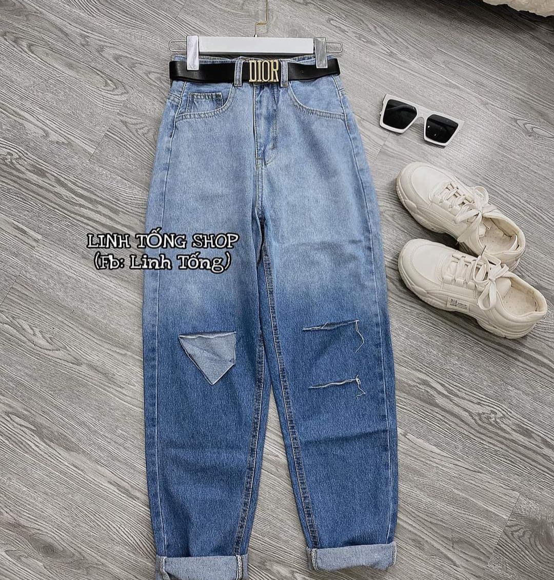 Quần jean baggy nữ loang màu kiểu rách - Quần bò baggy lưng cao - Chất jean dày dặn- Chuyên sỉ jean TL_HCM