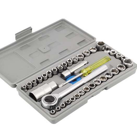 Bộ khẩu mở siết ốc và bugi 40 chi tiết Khẩu vặn ốc, bộ típ sửa xe, Dụng cụ sửa chữa đa năng, Bộ khẩu mở siết ốc chất lượng Bộ cờ lê mở siết ốc 40 chi tiết đa năng Clever Mart,Bộ dụng cụ mở bu lông ốc vít