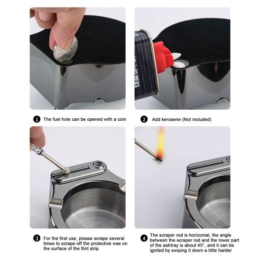 Gạt Tàn Inox Có Que Diêm, Chức Năng Bật Lửa Dùng Cho Gia Đình Văn Phòng, Resisitant