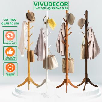 Cây Treo Quần Áo 100% Gỗ Tự Nhiên Vivudecor, Cây Treo Đồ ST 8 Nhánh Lắp Ráp Xuất Khẩu JAPAN.