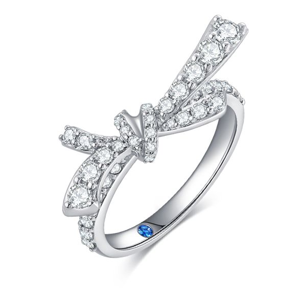  QUEENSUN Platinum  light luxury butterfly love knot ring, Lab Grown Diamond ring, real diamond ring, diamond ring diamond gold ring/designer ring蝴蝶爱意钻石戒指