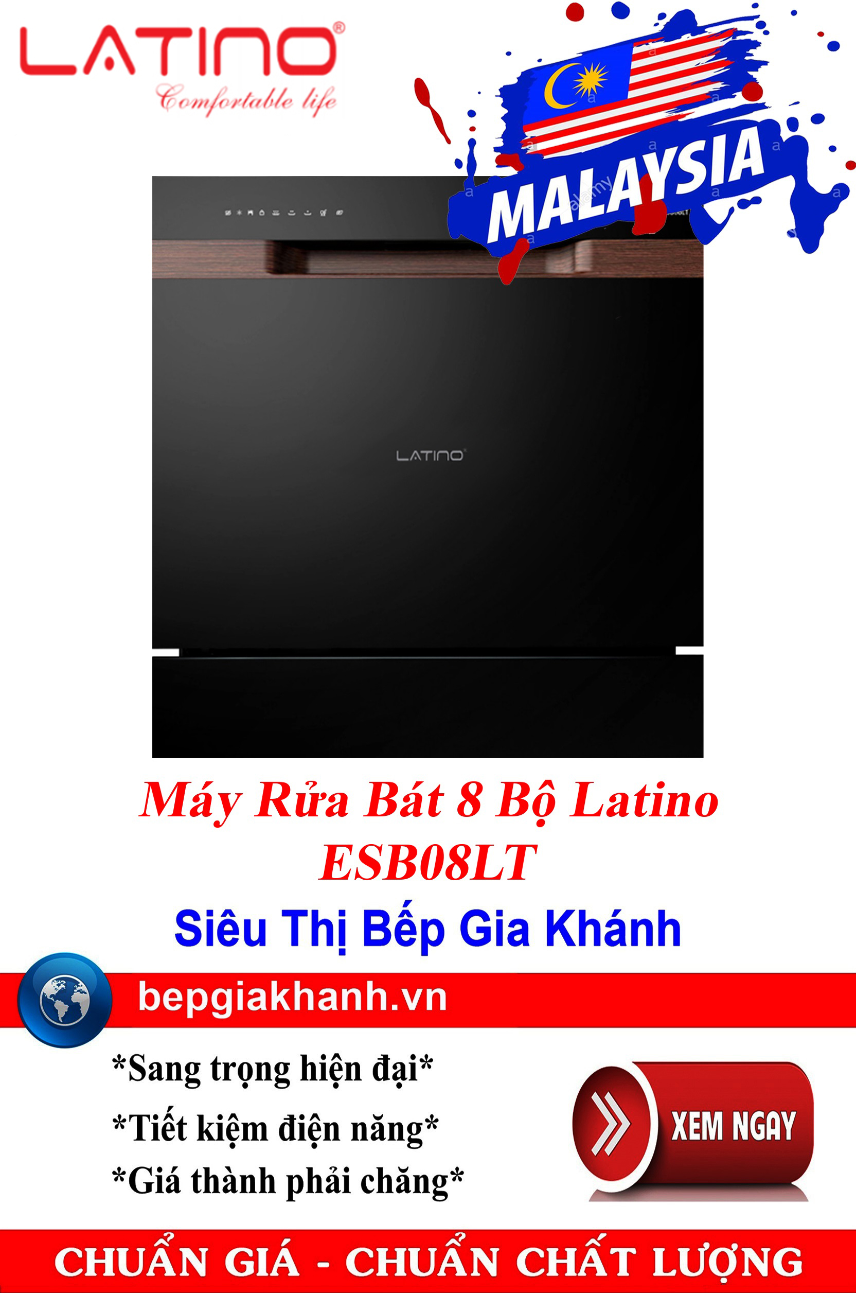 Máy rửa bát 8 bộ Latino ESB08LT nhập khẩu Malaysia, máy rửa chén, máy rửa chén bát, máy rửa bát, máy rửa bát giá rẻ, may rua bat, may rua chen, may rua bat gia re