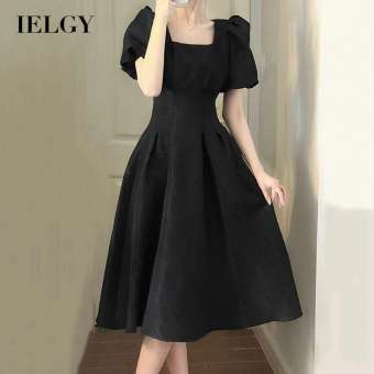 IELGY Đầm Thắt Eo Cổ Vuông Màu Trắng Kiểu Pháp Cho Nữ