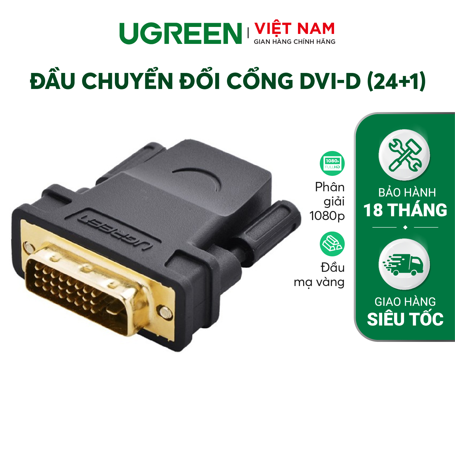 Đầu chuyển đổi cổng dvi-d đực sang hdmi cái ugreen 20124 - hãng phân phối chính thức