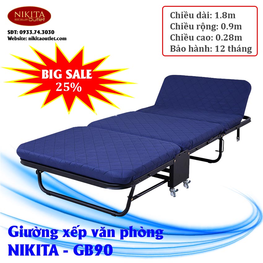 [HCM]Giường gấp nâng đầu 3 khúc [NIKITA - GB90] nâng đầu 5 cấp độ - Khung thép sơn tĩnh điện siêu chắc siêu bền - Bảo hành chính hãng 12 tháng - NIKITA OUTLET
