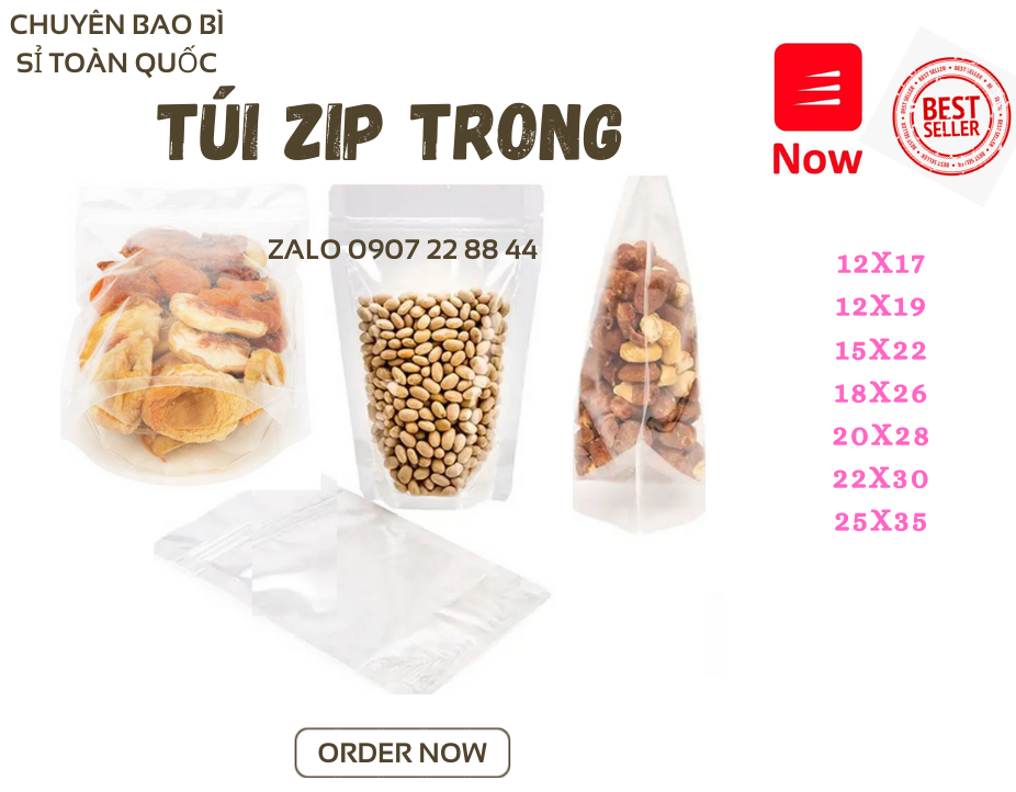 1KG TÚI ZIP ĐÁY ĐỨNG 2 MẶT TRONG SUỐT