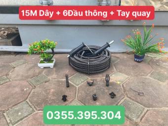 Dây thông cống 15M lò xo dùng tay quay ( 15M Dây phi 16 + đầu thông+ tay quay ), thông tắc cống, thông bồn cầu, bồn rửa bát,.