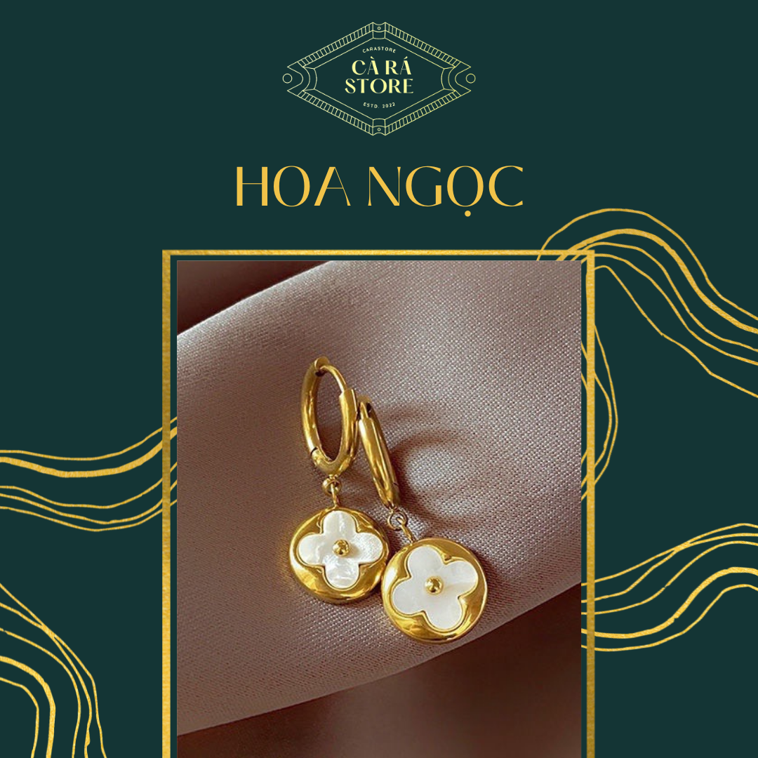 Bông tai titan hàn quốc mạ vàng - hoa ngọc