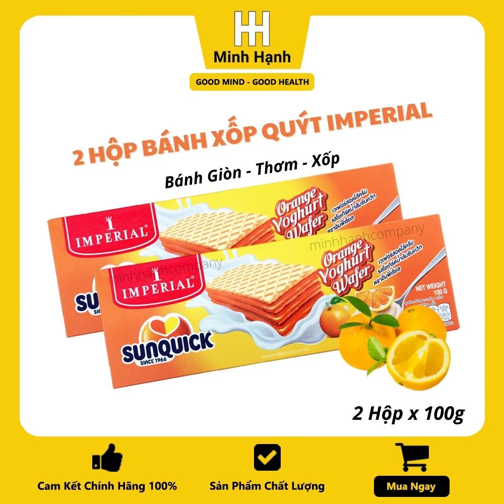 Combo 2 Bánh Xốp Hương Cam Sunquick Yoghurt Imperial Nhập Khẩu Từ Thái Lan thơm xốp chuẩn vị, phù hợp ăn xế tiếp thêm năng lượng, đãi tiệc sinh nhật, ăn vặt, tiệc ăn liên hoan (100 gram/ hộp)