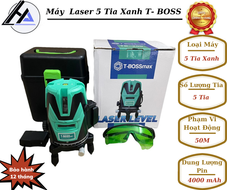 Máy laze cân bằng bắn cốt 5 tia xanh t-boss cao cấp- laser 5 tia xanh kèm đủ phụ kiện